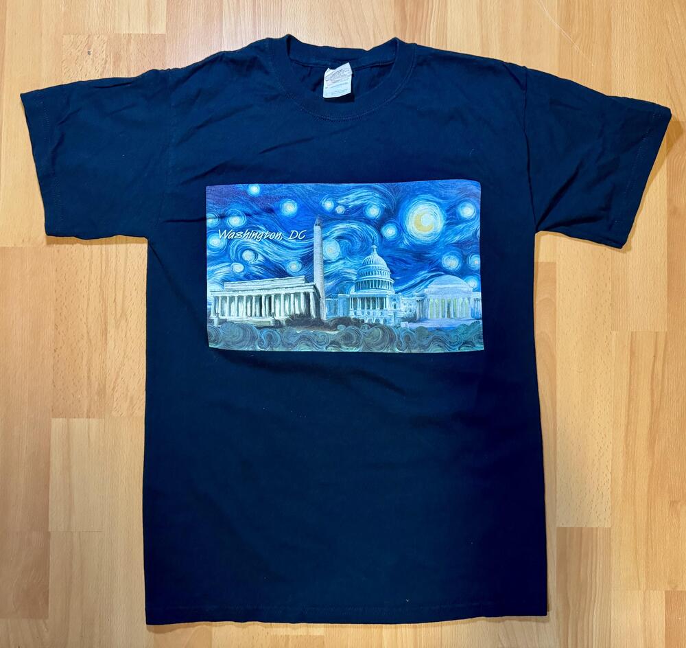 Washington DC Shirt Mens Large Navy Starry Night Style Capitol Monuments Tee Art